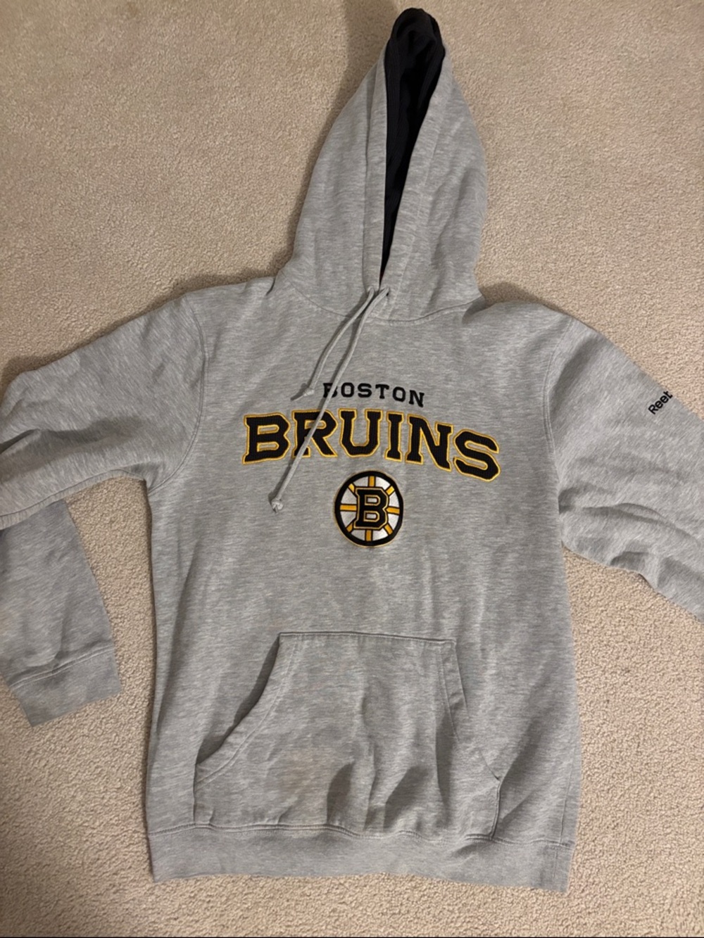 Reebok Gray Sweatshirt with Black Logo and Yellow Accent